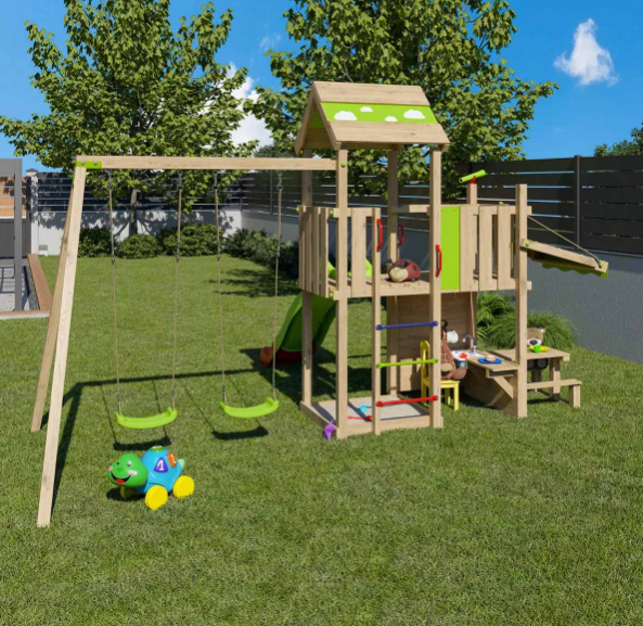 Aire de jeux bois 2,20 m SNACK XPRESSION - 12 enfants