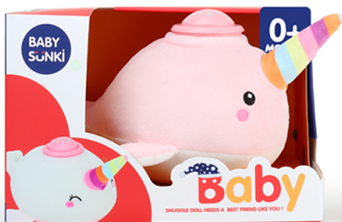 Peluche baleine licorne musicale et lumineuse - Rose