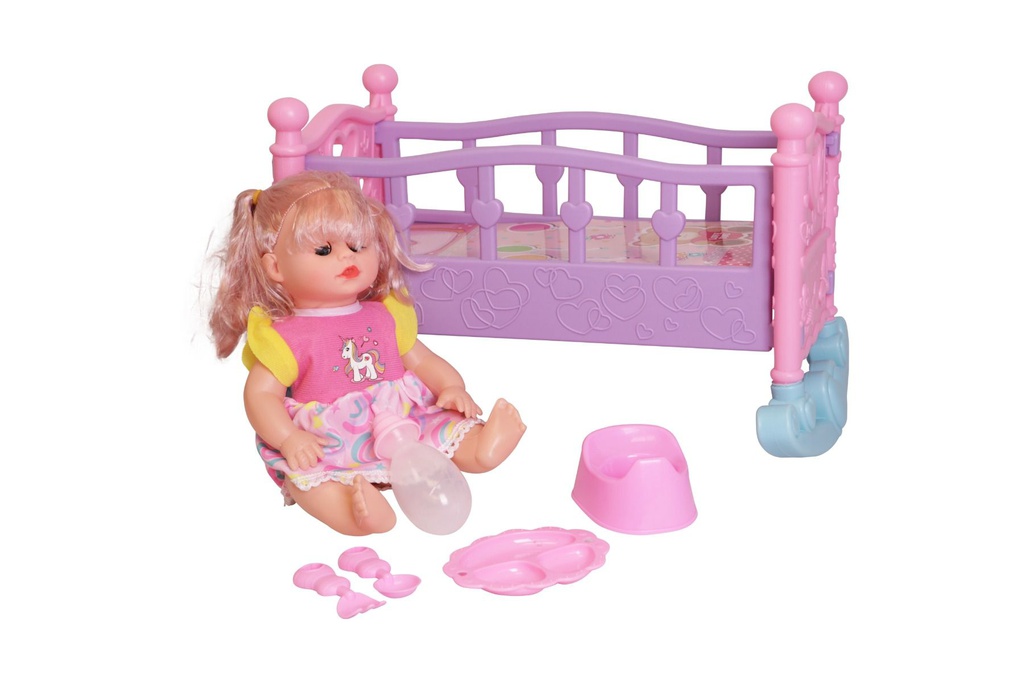 Poupée bébé avec berceau F005-31