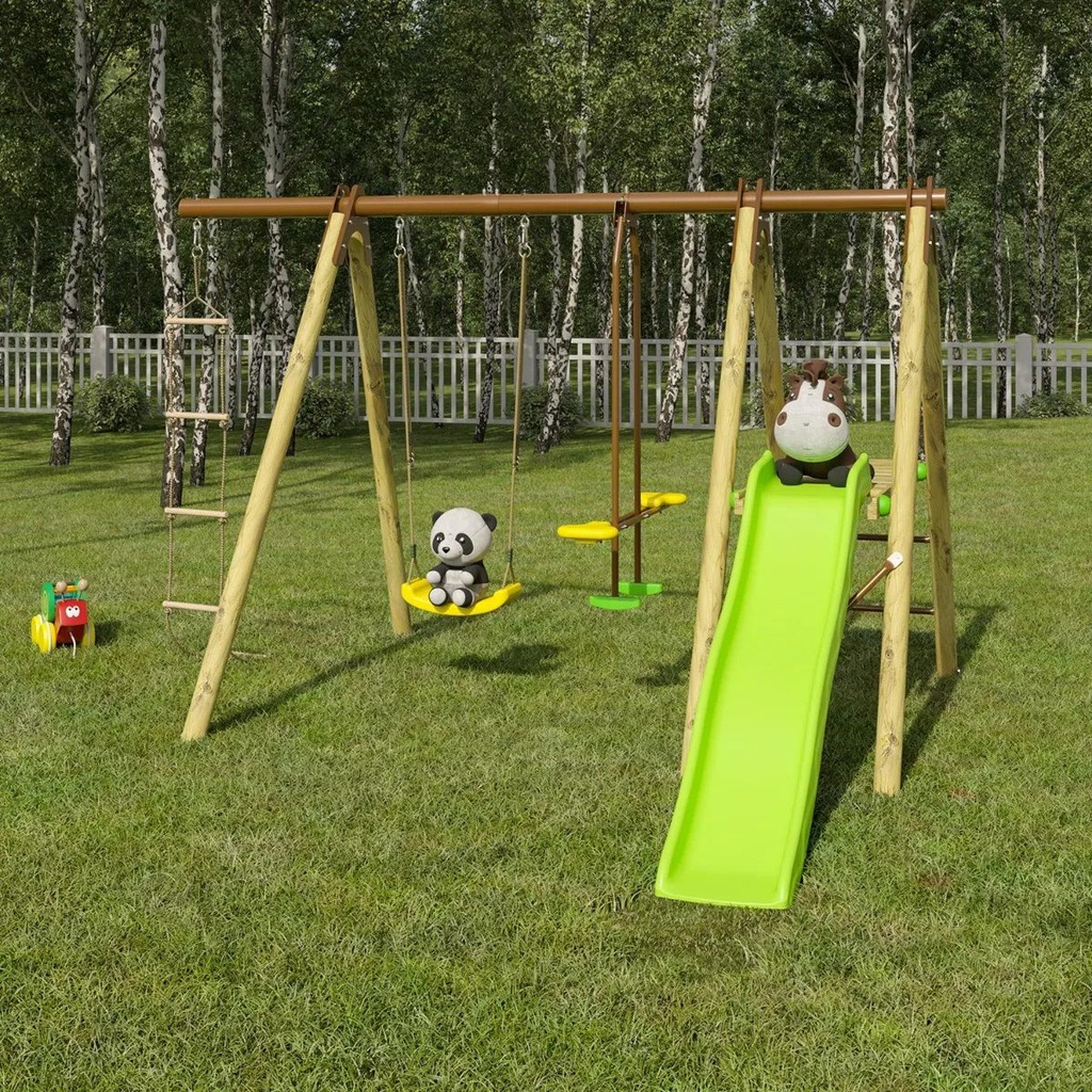 Balançoire en bois poutre métal 1,90 m, 5 enfants, OREKA J-16600P6