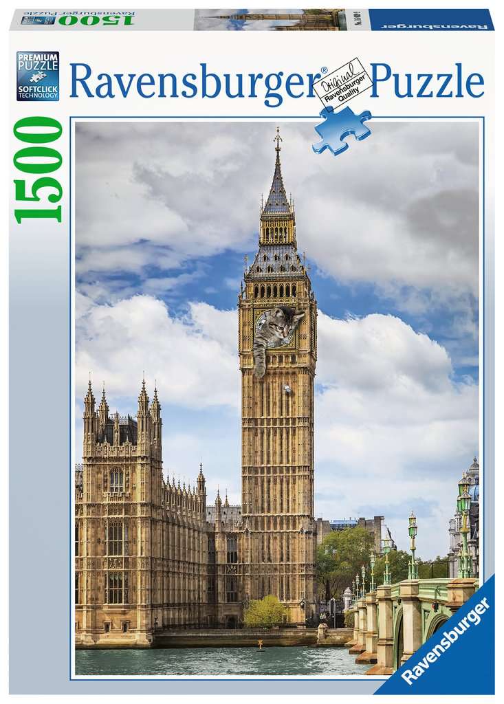 Ravensburger-Puzzle 1500p-Drole de chat sur Big Ben 16009